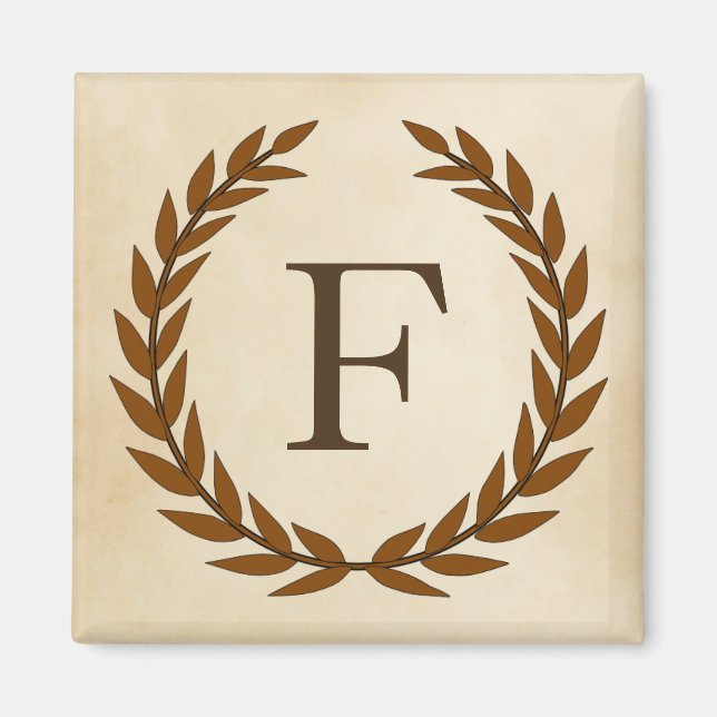 Laurel Wreath on Parchment Monogram Initial F Magnet (Front)