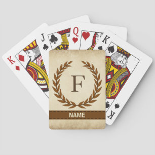 Laurel Wreath on Parchment Monogram Initial F Playing Cards