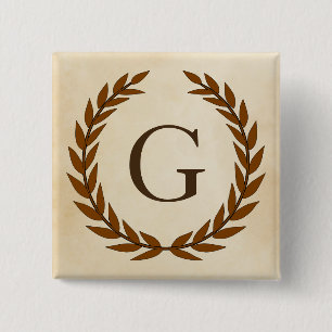 Laurel Wreath on Parchment Monogram Initial G 15 Cm Square Badge