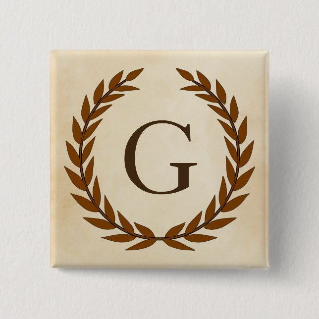 Laurel Wreath on Parchment Monogram Initial G 15 Cm Square Badge (Front)