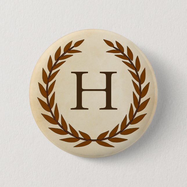 Laurel Wreath on Parchment Monogram Initial H 6 Cm Round Badge (Front)
