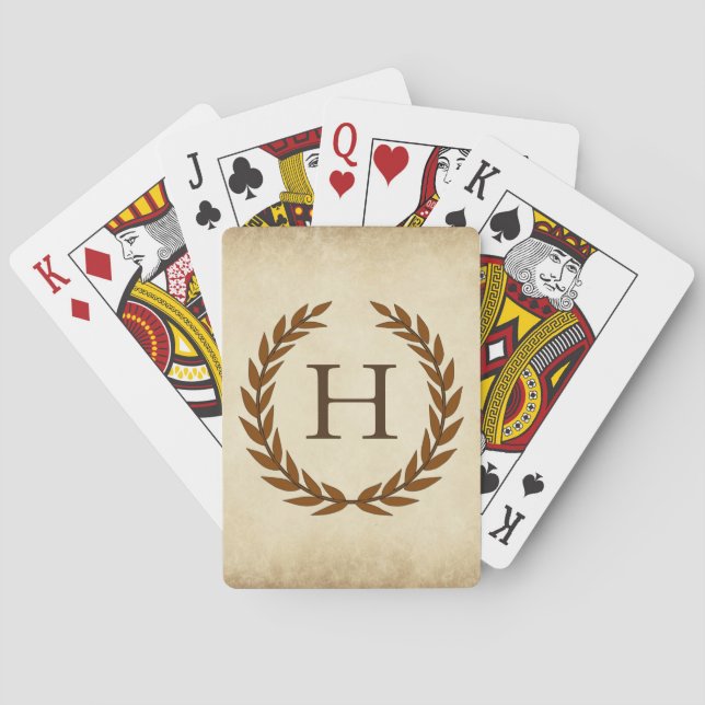 Laurel Wreath on Parchment Monogram Initial H Playing Cards (Back)