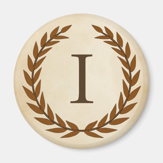 Laurel Wreath on Parchment Monogram Initial I Magnet (Front)
