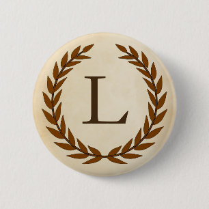 Laurel Wreath on Parchment Monogram Initial L 6 Cm Round Badge
