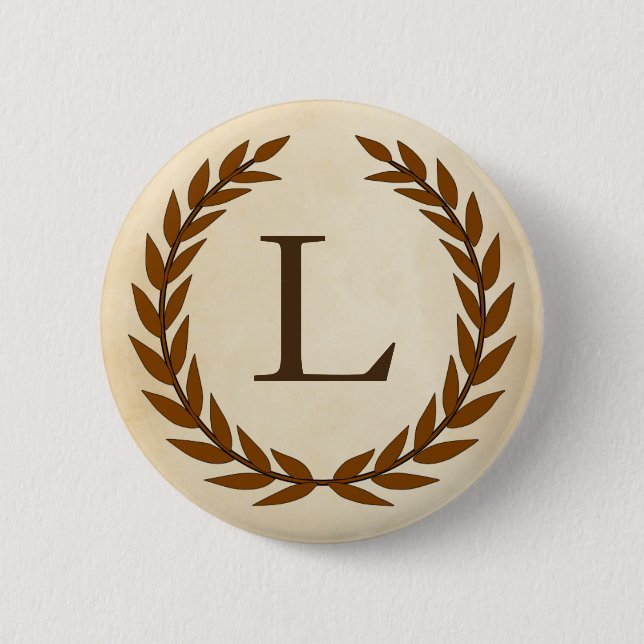 Laurel Wreath on Parchment Monogram Initial L 6 Cm Round Badge (Front)