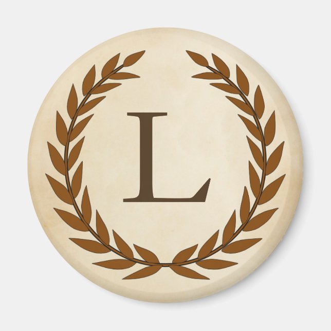 Laurel Wreath on Parchment Monogram Initial L Magnet (Front)