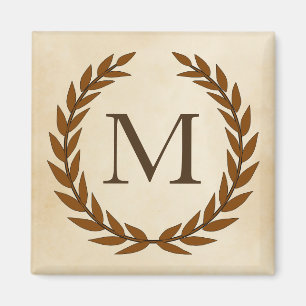 Laurel Wreath on Parchment Monogram Initial M Magnet