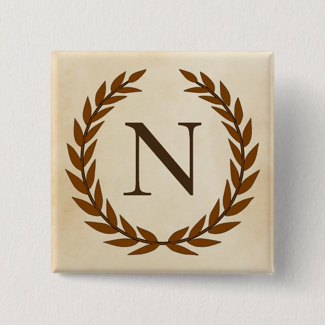Laurel Wreath on Parchment Monogram Initial N 15 Cm Square Badge (Front)