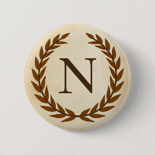 Laurel Wreath on Parchment Monogram Initial N 6 Cm Round Badge