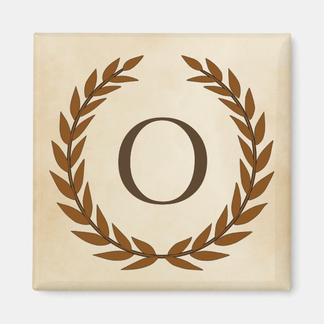 Laurel Wreath on Parchment Monogram Initial O Magnet (Front)