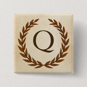 Laurel Wreath on Parchment Monogram Initial Q 15 Cm Square Badge