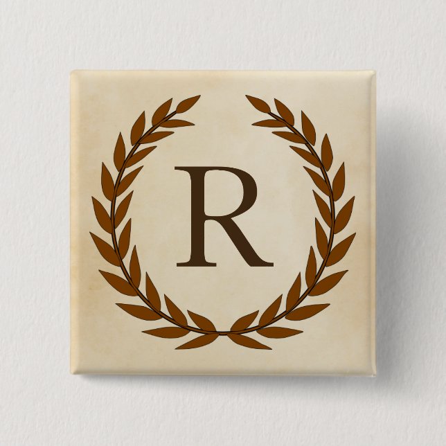 Laurel Wreath on Parchment Monogram Initial R 15 Cm Square Badge (Front)