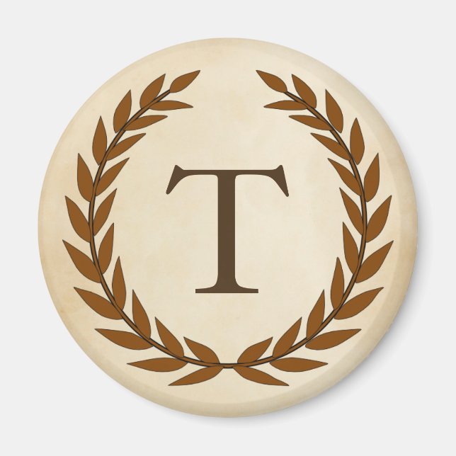 Laurel Wreath on Parchment Monogram Initial T Magnet (Front)