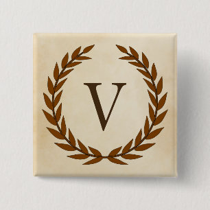 Laurel Wreath on Parchment Monogram Initial V 15 Cm Square Badge