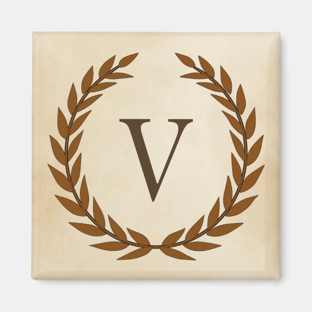 Laurel Wreath on Parchment Monogram Initial V Magnet (Front)