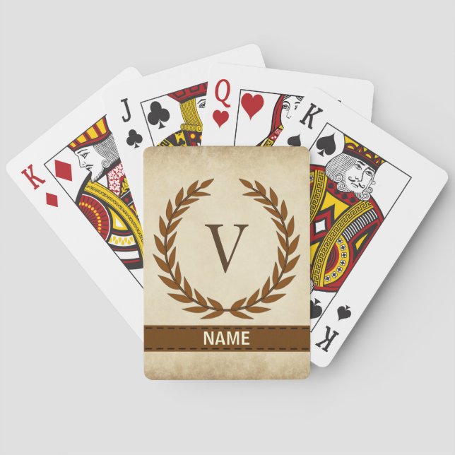 Laurel Wreath on Parchment Monogram Initial V Playing Cards (Back)
