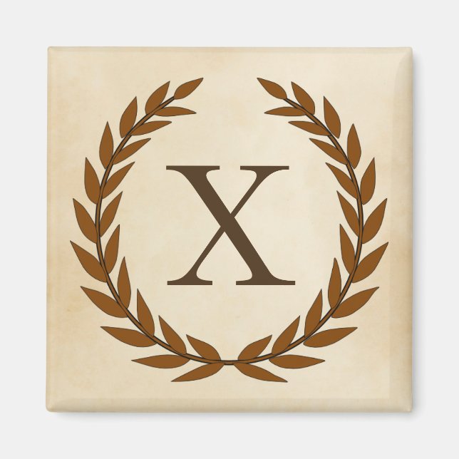 Laurel Wreath on Parchment Monogram Initial X Magnet (Front)