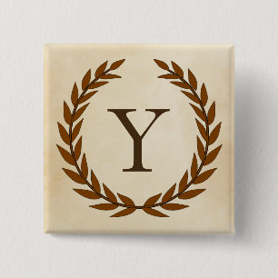 Laurel Wreath on Parchment Monogram Initial Y 15 Cm Square Badge