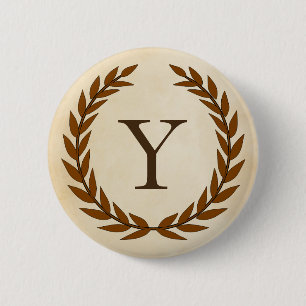 Laurel Wreath on Parchment Monogram Initial Y 6 Cm Round Badge