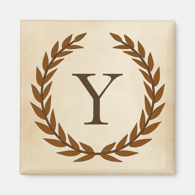 Laurel Wreath on Parchment Monogram Initial Y Magnet (Front)