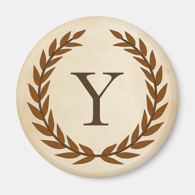 Laurel Wreath on Parchment Monogram Initial Y Magnet (Front)