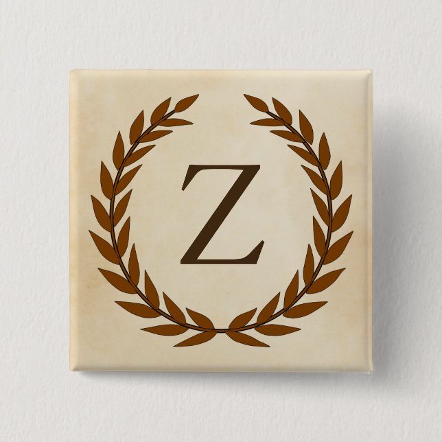 Laurel Wreath on Parchment Monogram Initial Z 15 Cm Square Badge (Front)