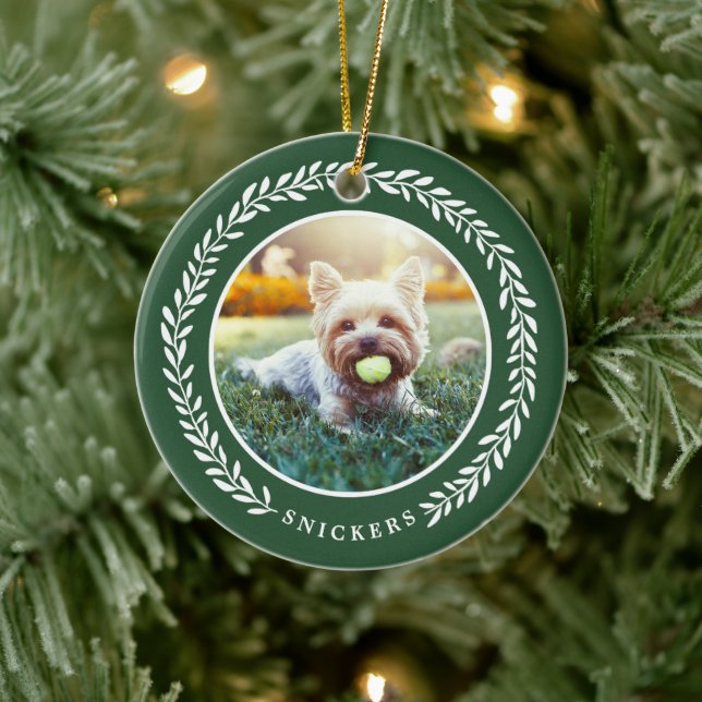 Laurel Wreath Pet Photo Christmas Ornament | Green (Tree)