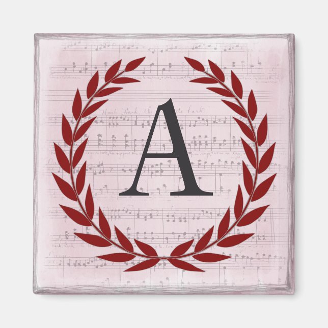 Laurel Wreath Sheet Music Monogram Initial A Magnet (Front)