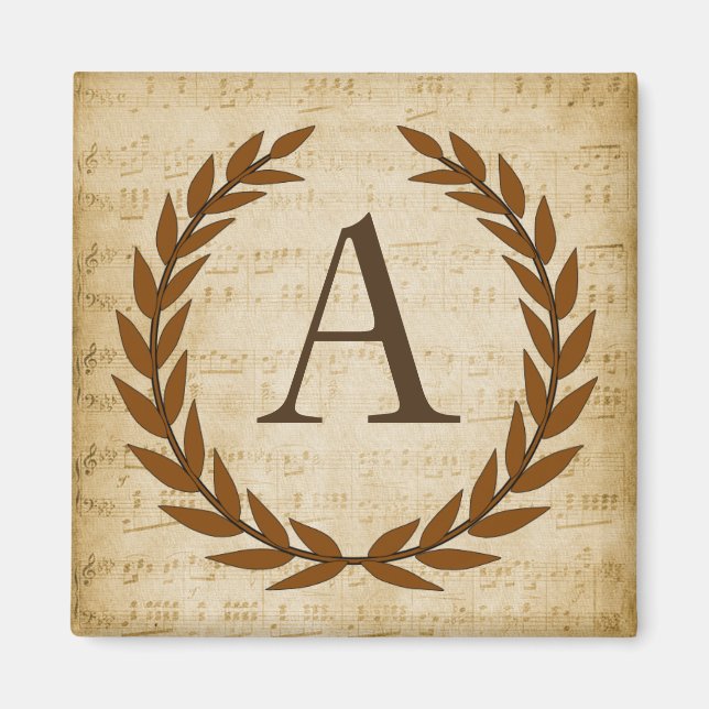Laurel Wreath Sheet Music Monogram Initial A Magnet (Front)