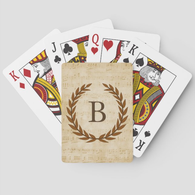 Laurel Wreath Sheet Music Monogram Initial B Playing Cards (Back)