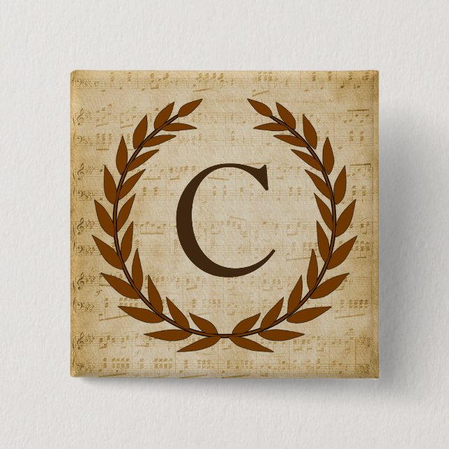 Laurel Wreath Sheet Music Monogram Initial C 15 Cm Square Badge (Front)