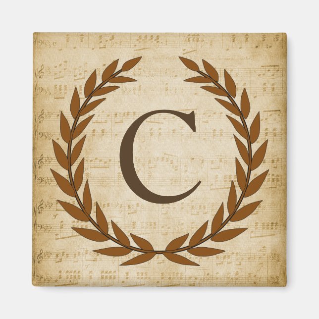 Laurel Wreath Sheet Music Monogram Initial C Magnet (Front)