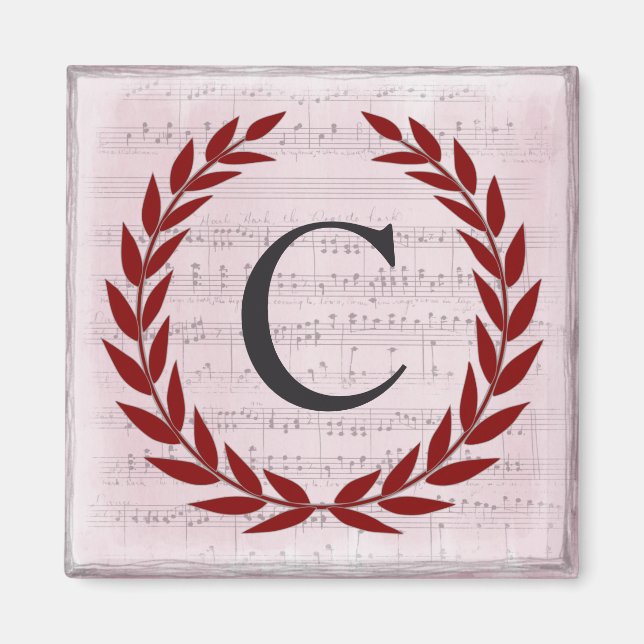 Laurel Wreath Sheet Music Monogram Initial C Magnet (Front)