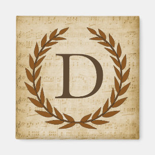Laurel Wreath Sheet Music Monogram Initial D Magnet