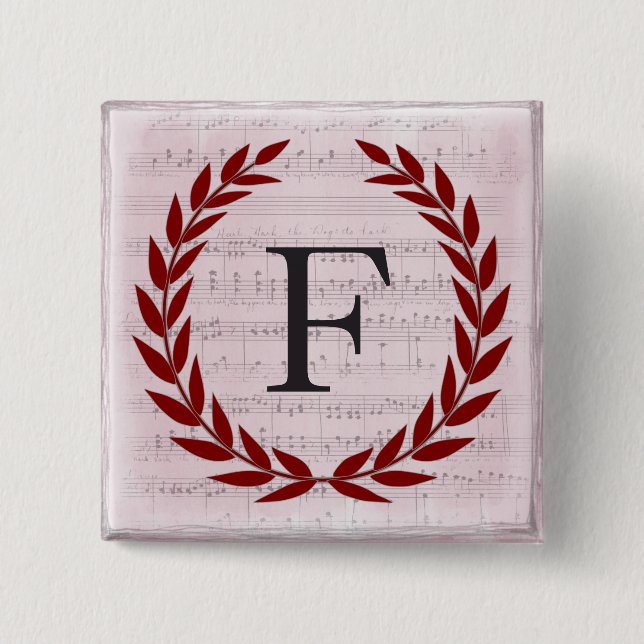 Laurel Wreath Sheet Music Monogram Initial F 15 Cm Square Badge (Front)