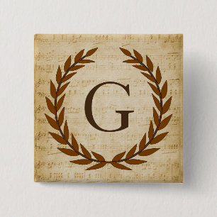 Laurel Wreath Sheet Music Monogram Initial G 15 Cm Square Badge