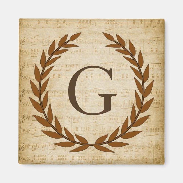 Laurel Wreath Sheet Music Monogram Initial G Magnet (Front)
