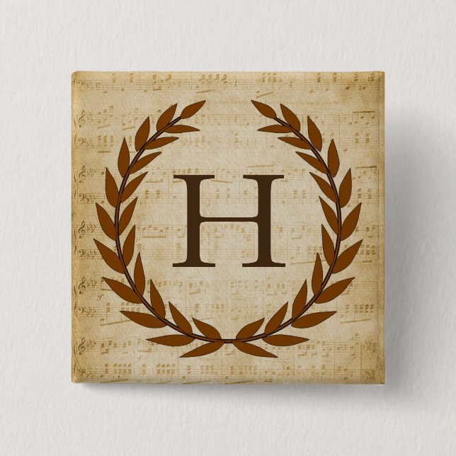 Laurel Wreath Sheet Music Monogram Initial H 15 Cm Square Badge (Front)