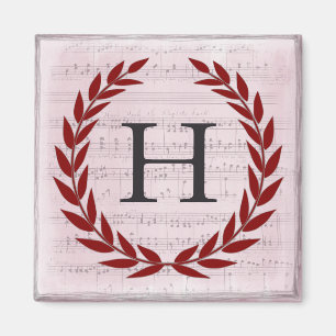 Laurel Wreath Sheet Music Monogram Initial H Magnet