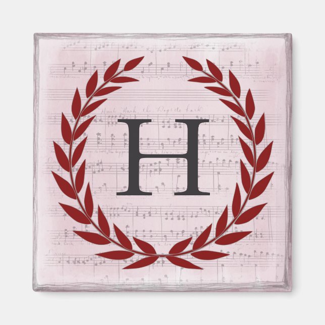 Laurel Wreath Sheet Music Monogram Initial H Magnet (Front)