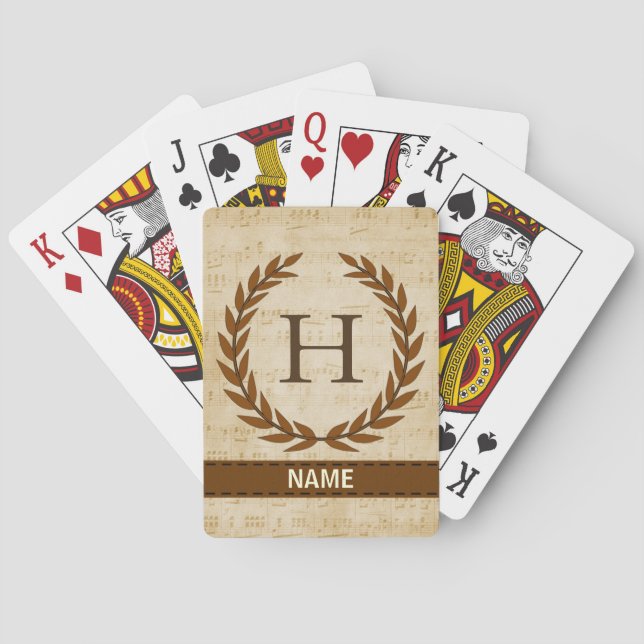Laurel Wreath Sheet Music Monogram Initial H Playing Cards (Back)