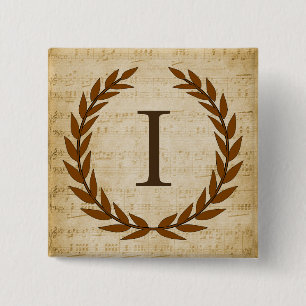Laurel Wreath Sheet Music Monogram Initial I 15 Cm Square Badge
