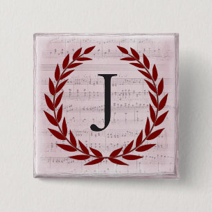 Laurel Wreath Sheet Music Monogram Initial J 15 Cm Square Badge