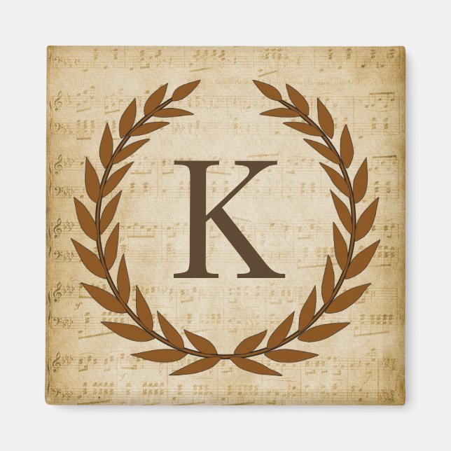Laurel Wreath Sheet Music Monogram Initial K Magnet (Front)