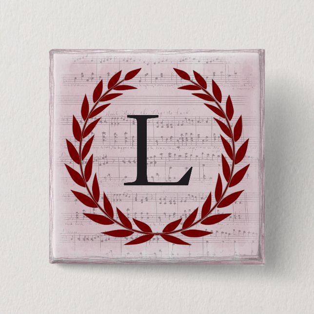 Laurel Wreath Sheet Music Monogram Initial L 15 Cm Square Badge (Front)