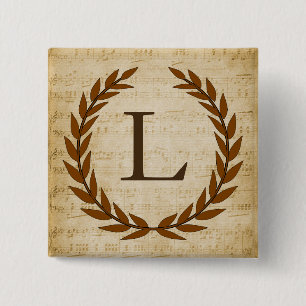 Laurel Wreath Sheet Music Monogram Initial L 15 Cm Square Badge