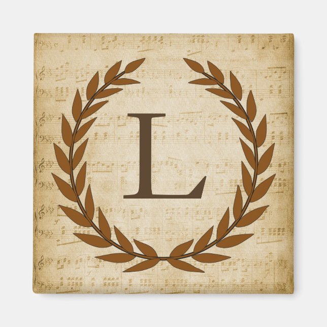Laurel Wreath Sheet Music Monogram Initial L Magnet (Front)