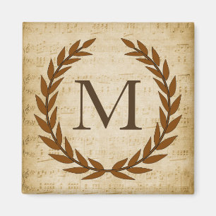 Laurel Wreath Sheet Music Monogram Initial M Magnet