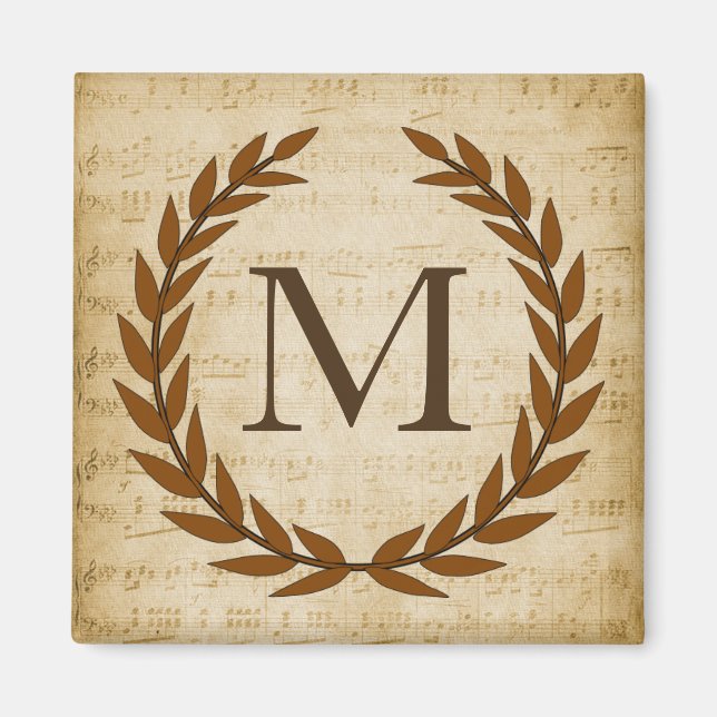 Laurel Wreath Sheet Music Monogram Initial M Magnet (Front)