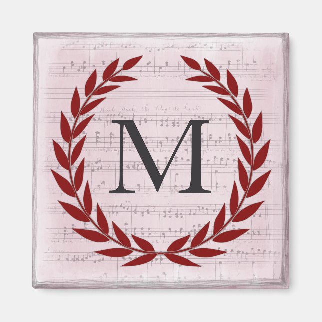 Laurel Wreath Sheet Music Monogram Initial M Magnet (Front)